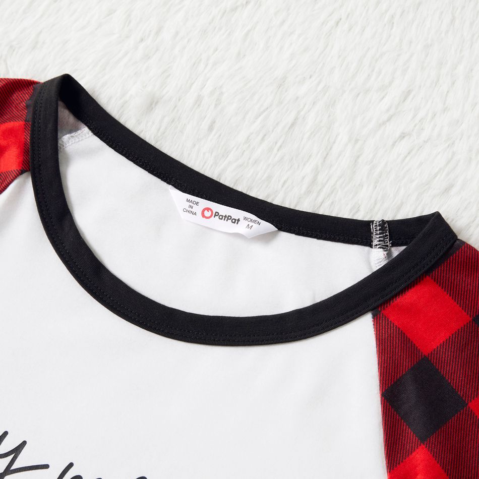 Christmas Letter Print Family Matching Red Plaid Raglan Long-sleeve Pajamas Sets (Flame Resistant) Color block big image 7