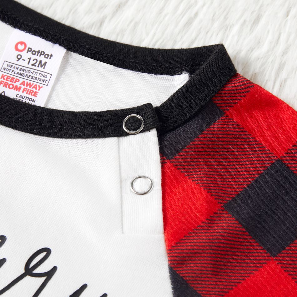 Christmas Letter Print Family Matching Red Plaid Raglan Long-sleeve Pajamas Sets (Flame Resistant) Color block big image 10