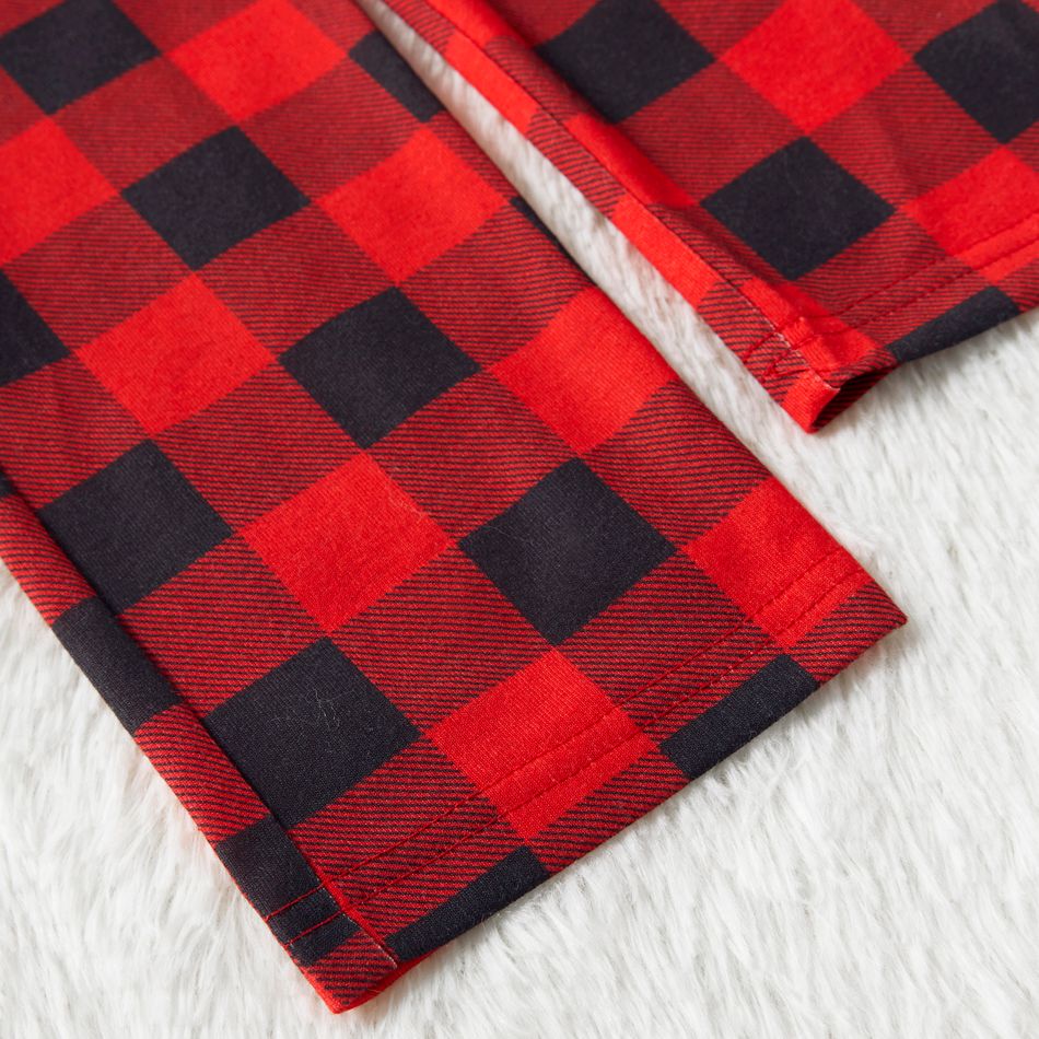 Christmas Letter Print Family Matching Red Plaid Raglan Long-sleeve Pajamas Sets (Flame Resistant) Color block big image 5