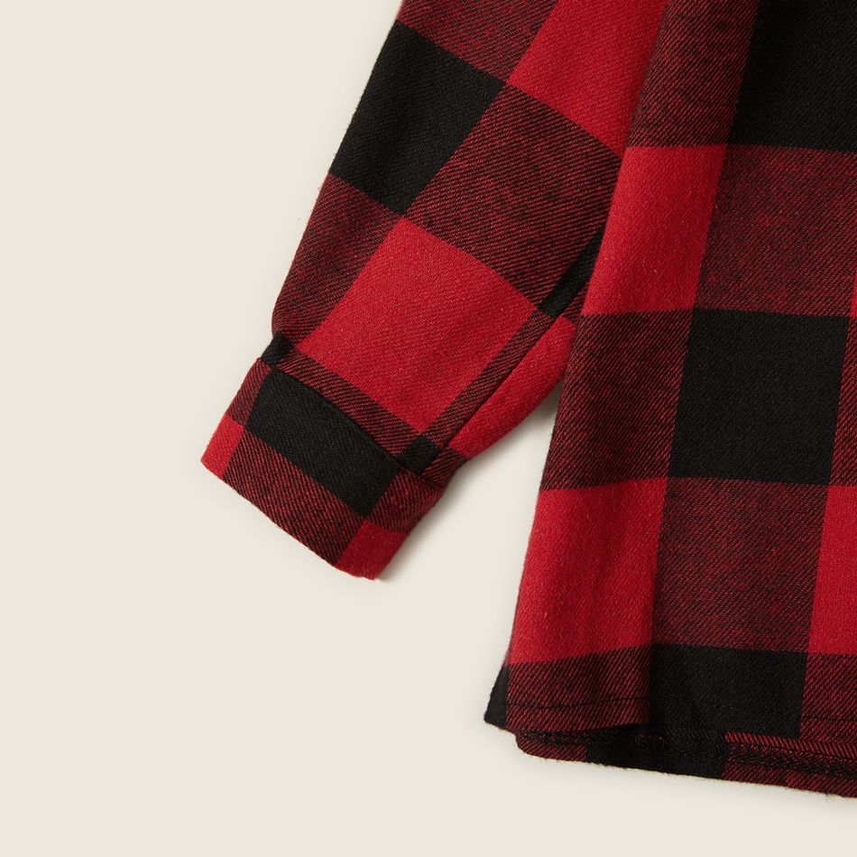 Red and Black Plaid Print Family Matching Sets（Lapel Long-sleeve Belted Dresses and Shirts） Red big image 14