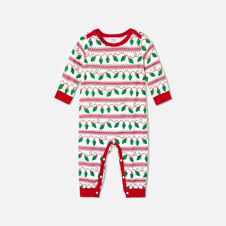 Christmas All Over String Lights Print Family Matching Long-sleeve Onesies Pajamas Sets (Flame Resistant) Green/White/Red big image 9