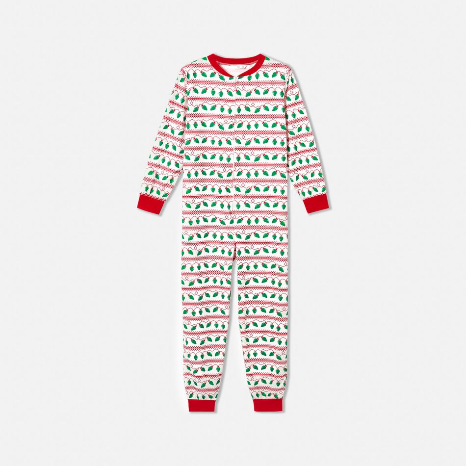 Christmas All Over String Lights Print Family Matching Long-sleeve Onesies Pajamas Sets (Flame Resistant) Green/White/Red big image 7