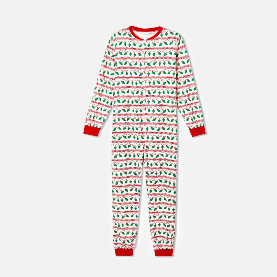 Christmas All Over String Lights Print Family Matching Long-sleeve Onesies Pajamas Sets (Flame Resistant) Green/White/Red big image 2