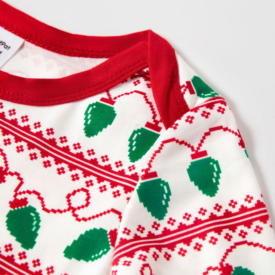 Christmas All Over String Lights Print Family Matching Long-sleeve Onesies Pajamas Sets (Flame Resistant) Green/White/Red big image 10