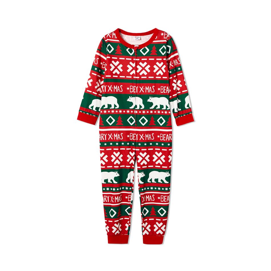 Christmas Polar Bear and Letter All Over Print Red Family Matching Long-sleeve Onesies Pajamas Sets (Flame Resistant) Multi-color big image 7