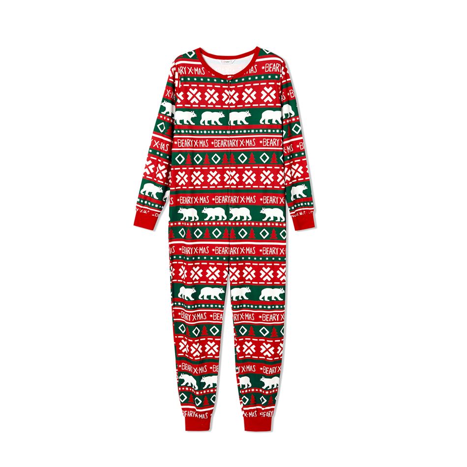 Christmas Polar Bear and Letter All Over Print Red Family Matching Long-sleeve Onesies Pajamas Sets (Flame Resistant) Multi-color big image 5