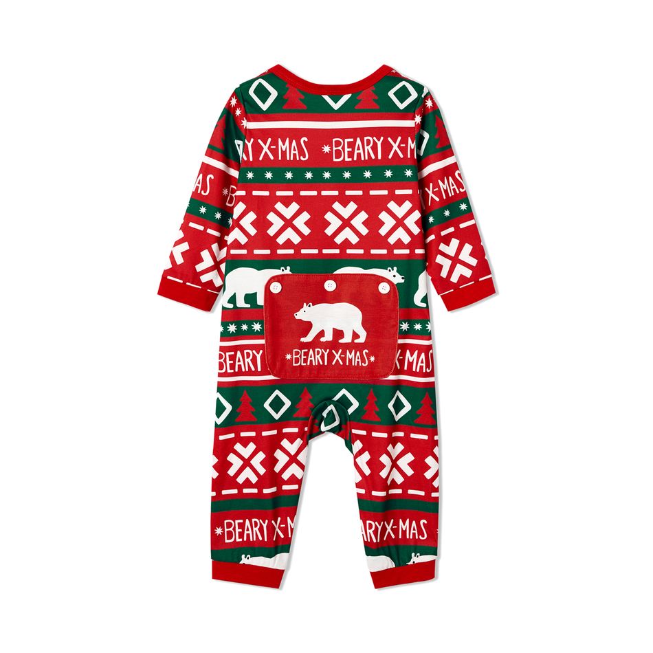 Christmas Polar Bear and Letter All Over Print Red Family Matching Long-sleeve Onesies Pajamas Sets (Flame Resistant) Multi-color big image 11