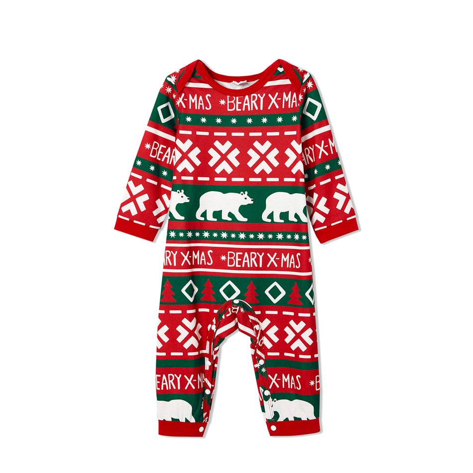 Christmas Polar Bear and Letter All Over Print Red Family Matching Long-sleeve Onesies Pajamas Sets (Flame Resistant) Multi-color big image 10