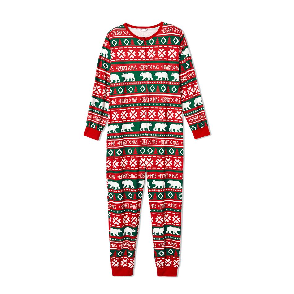 Christmas Polar Bear and Letter All Over Print Red Family Matching Long-sleeve Onesies Pajamas Sets (Flame Resistant) Multi-color big image 3