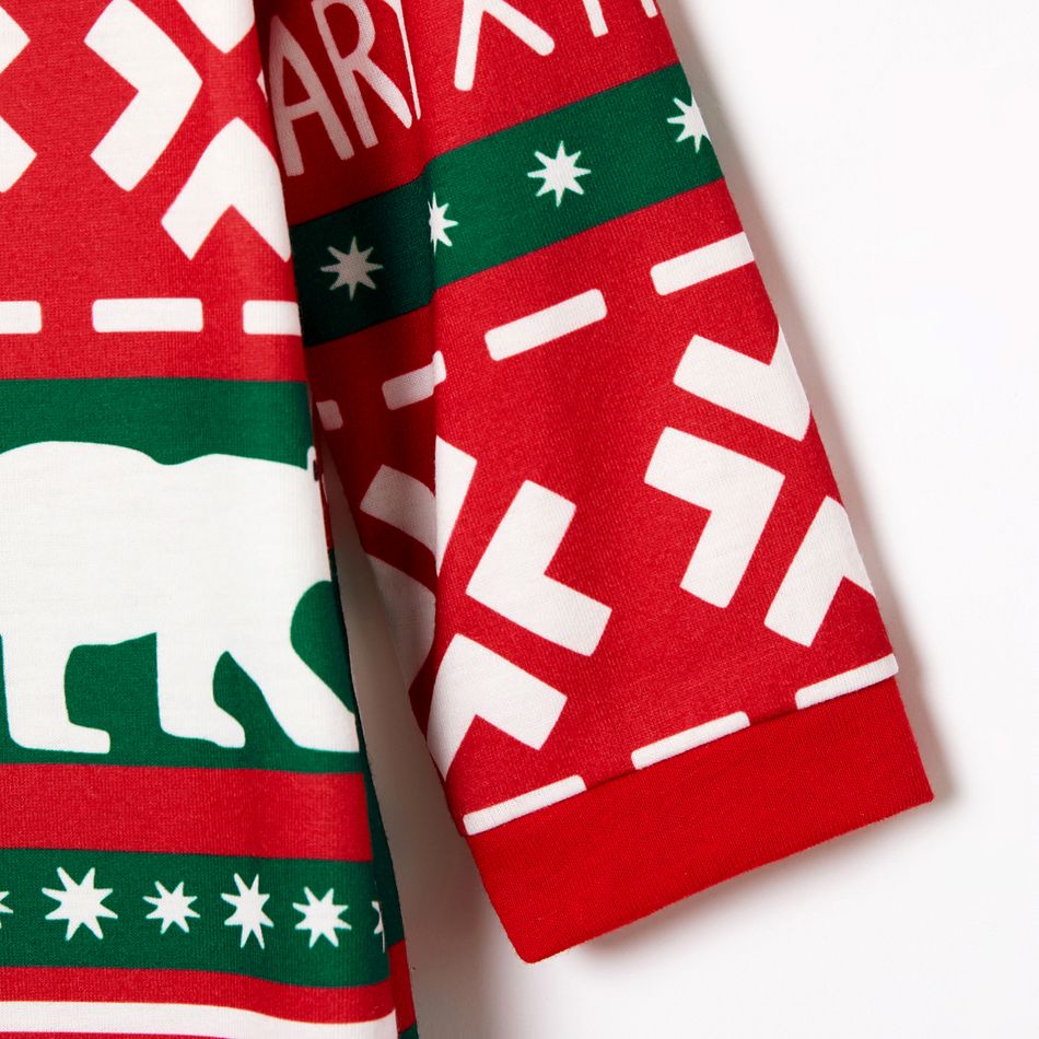 Christmas Polar Bear and Letter All Over Print Red Family Matching Long-sleeve Onesies Pajamas Sets (Flame Resistant) Multi-color big image 9