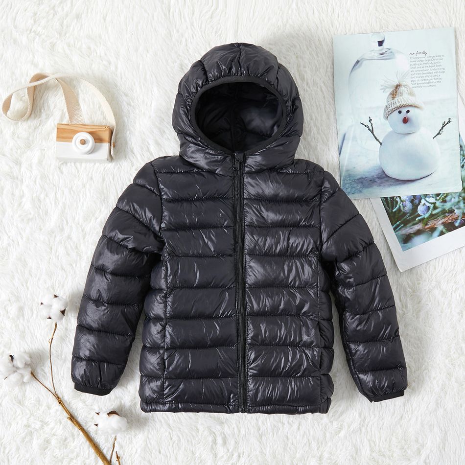 Kid Boy/Kid Girl Lightweight Zipper Solid Hooded Coat Black