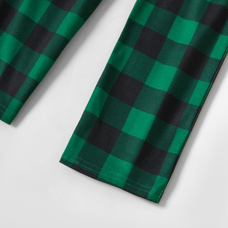 Christmas Reindeer and Letter Print Family Matching Long-sleeve Plaid Pajamas Sets (Flame Resistant) Green/White big image 10