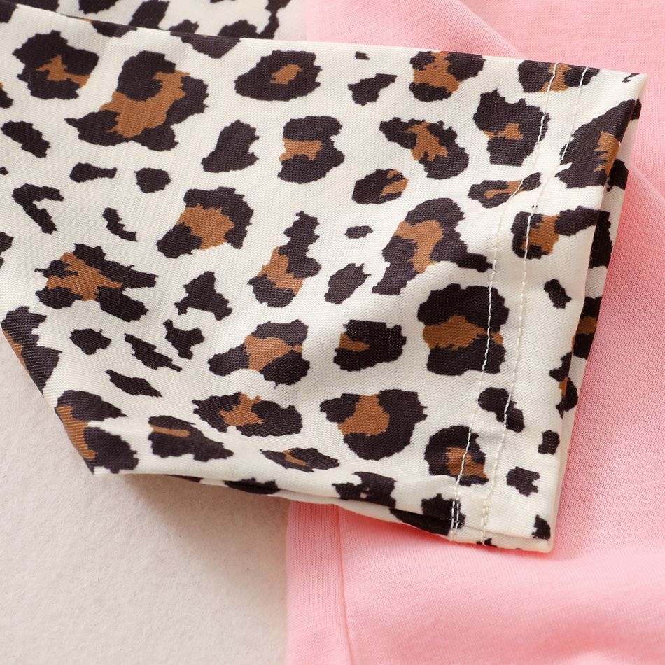 Kid Girl Leopard Print Colorblock Tie Knot Long-sleeve Tee Multi-color big image 3