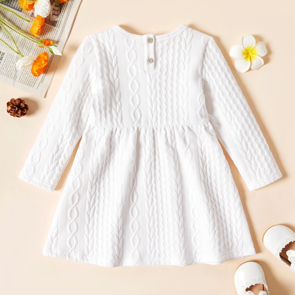 Toddler Girl Bowknot Design Cable Knit Long-sleeve Solid Dress White big image 5