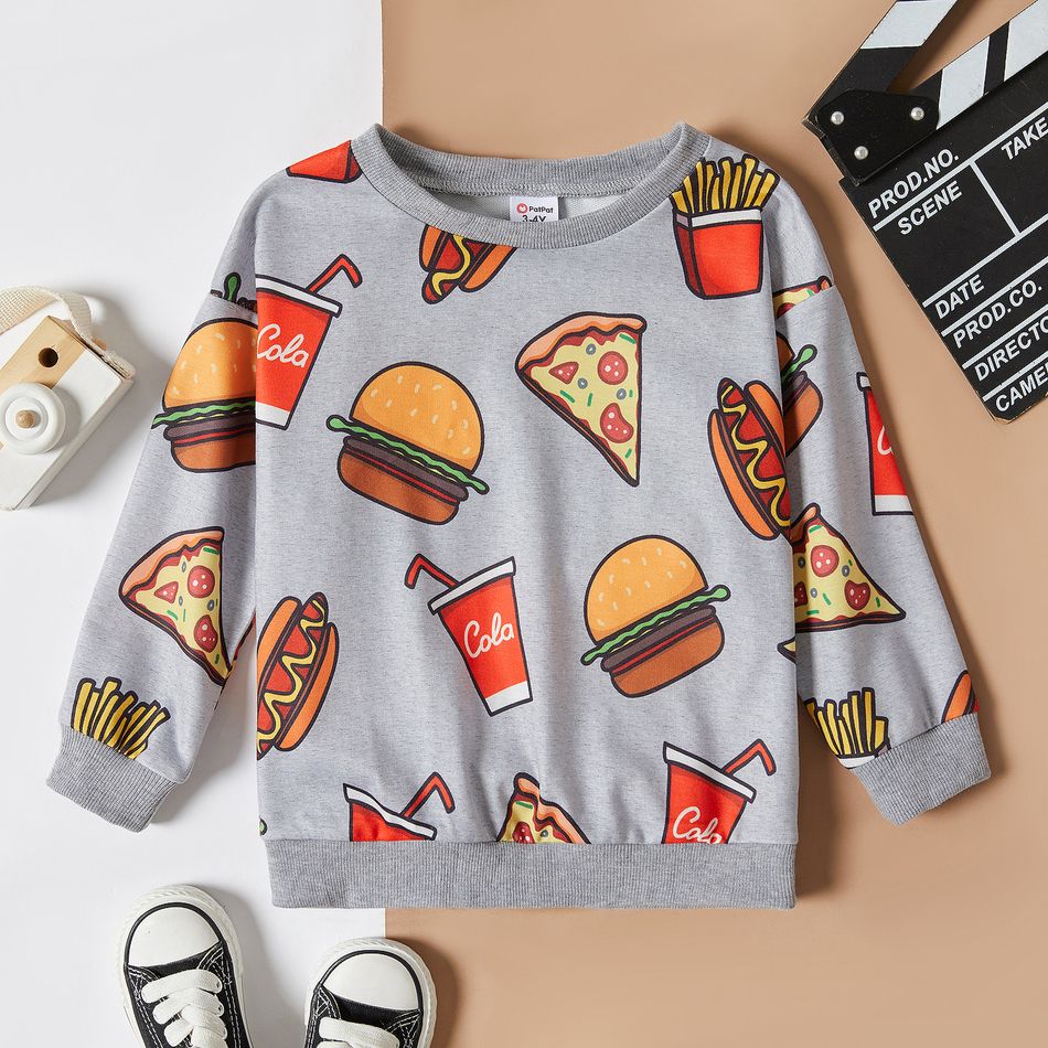 Toddler Boy Fast Food Print Pullover Sweatshirt Light Grey