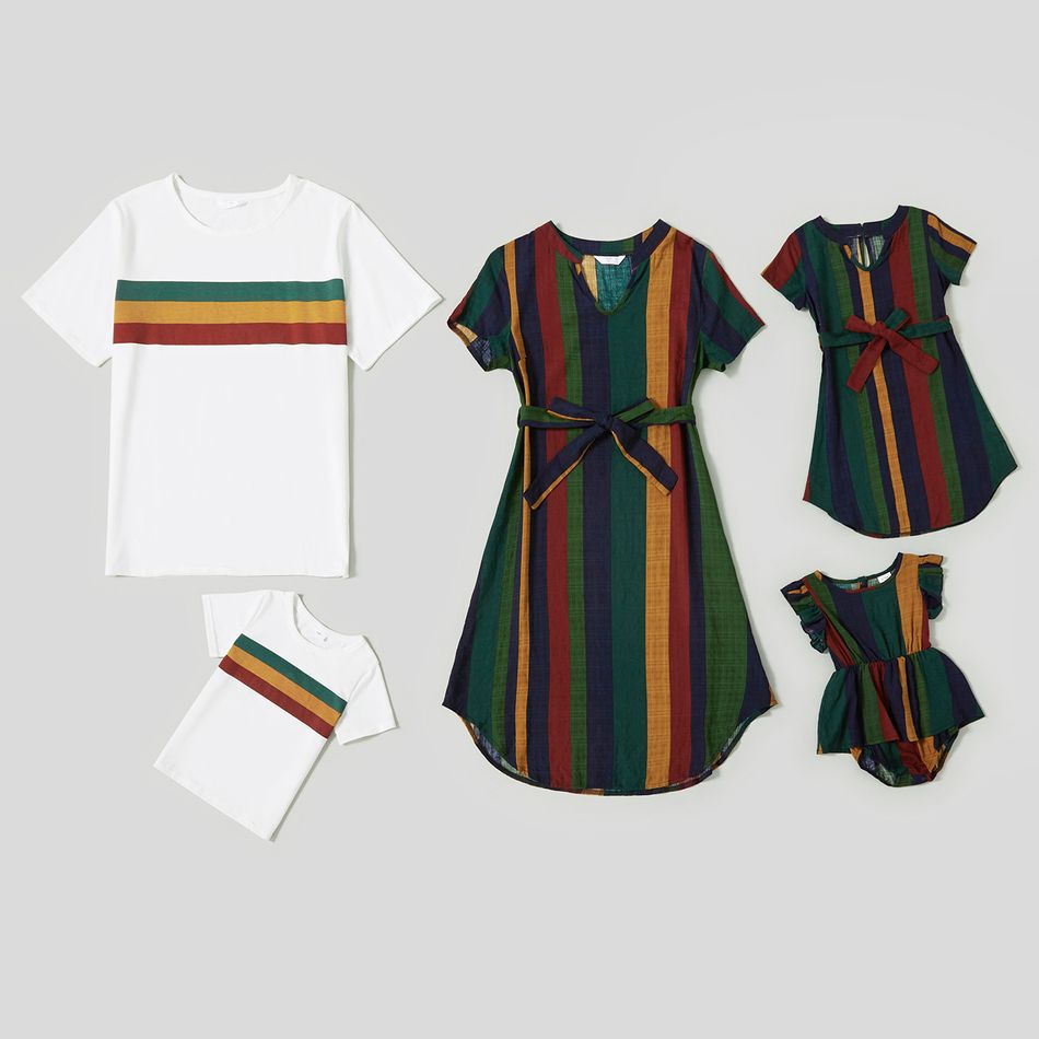 Colorblock Striped Short-sleeve Family Matching Sets(Belted Midi Dresses and T-shirts) Multi-color big image 8