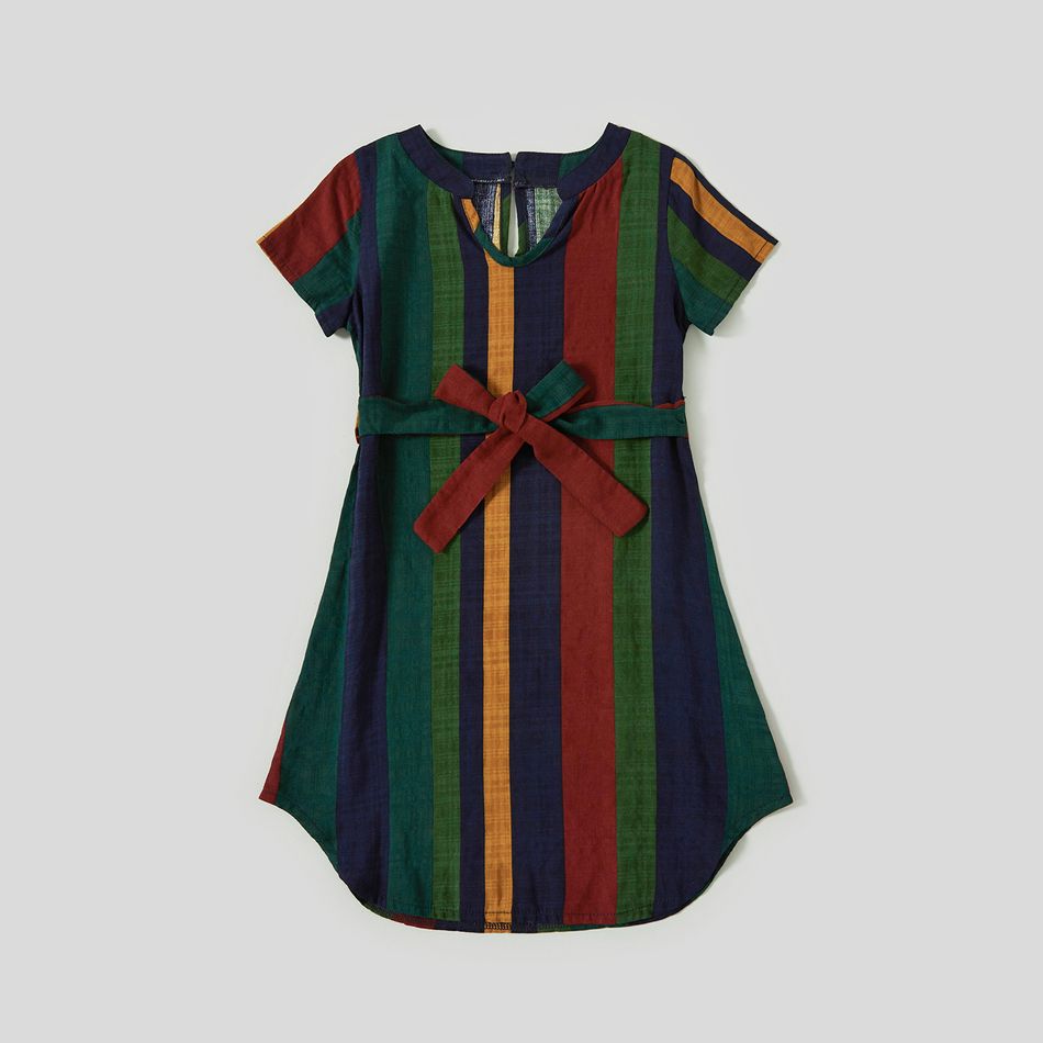 Colorblock Striped Short-sleeve Family Matching Sets(Belted Midi Dresses and T-shirts) Multi-color big image 10