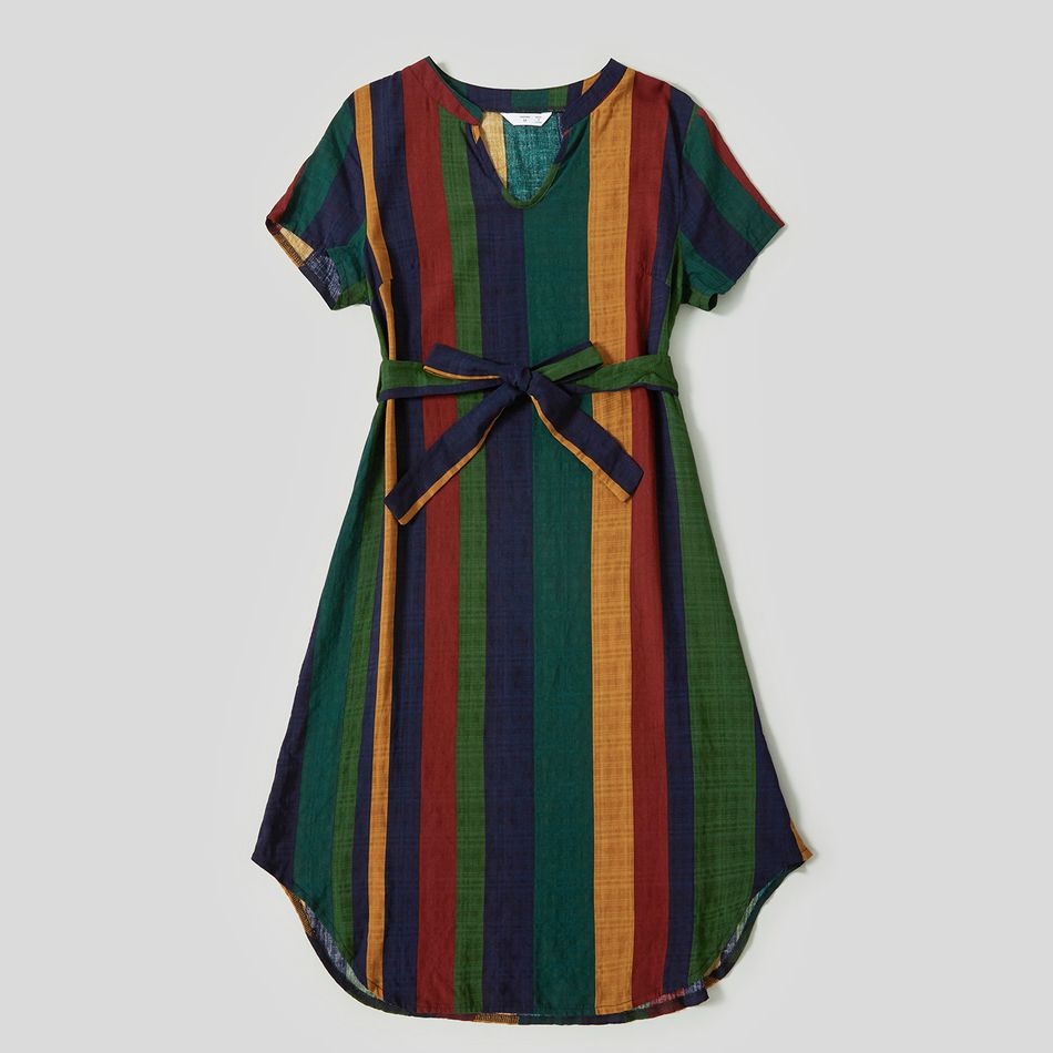 Colorblock Striped Short-sleeve Family Matching Sets(Belted Midi Dresses and T-shirts) Multi-color big image 9