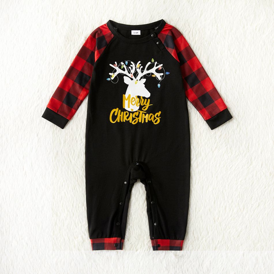 Christmas Deer and Print Family Matching Plaid Long-sleeve Pajamas Sets (Flame Resistant) Red big image 5