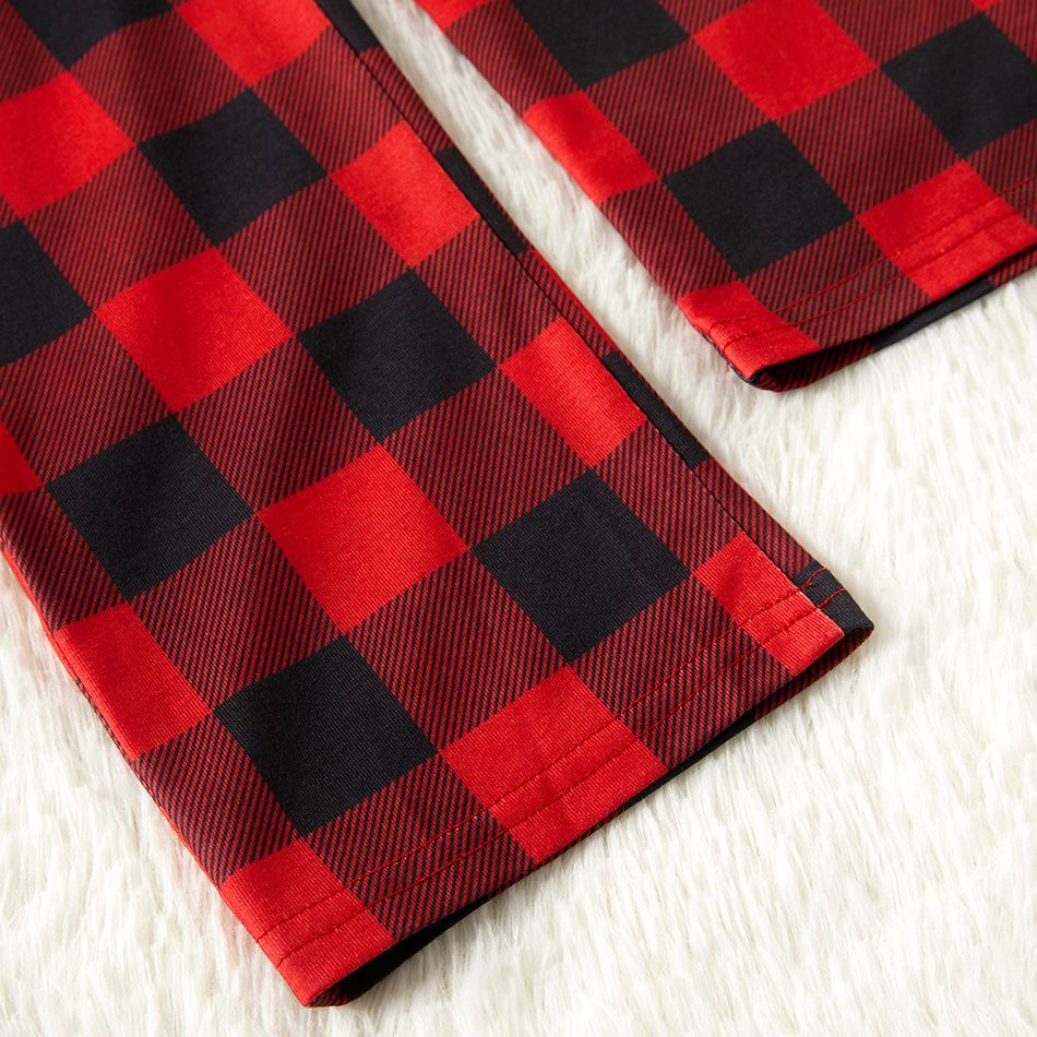Christmas Deer and Print Family Matching Plaid Long-sleeve Pajamas Sets (Flame Resistant) Red