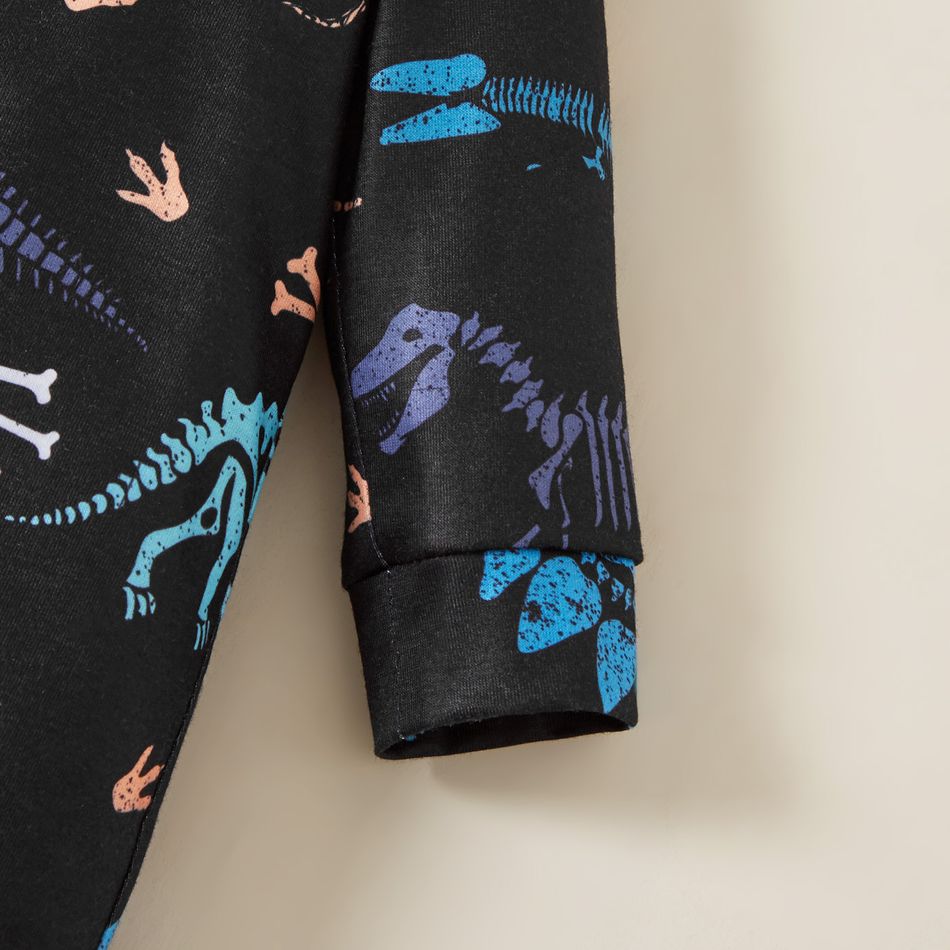 Baby Boy All Over Dinosaur Print Long-sleeve Jumpsuit Black big image 3