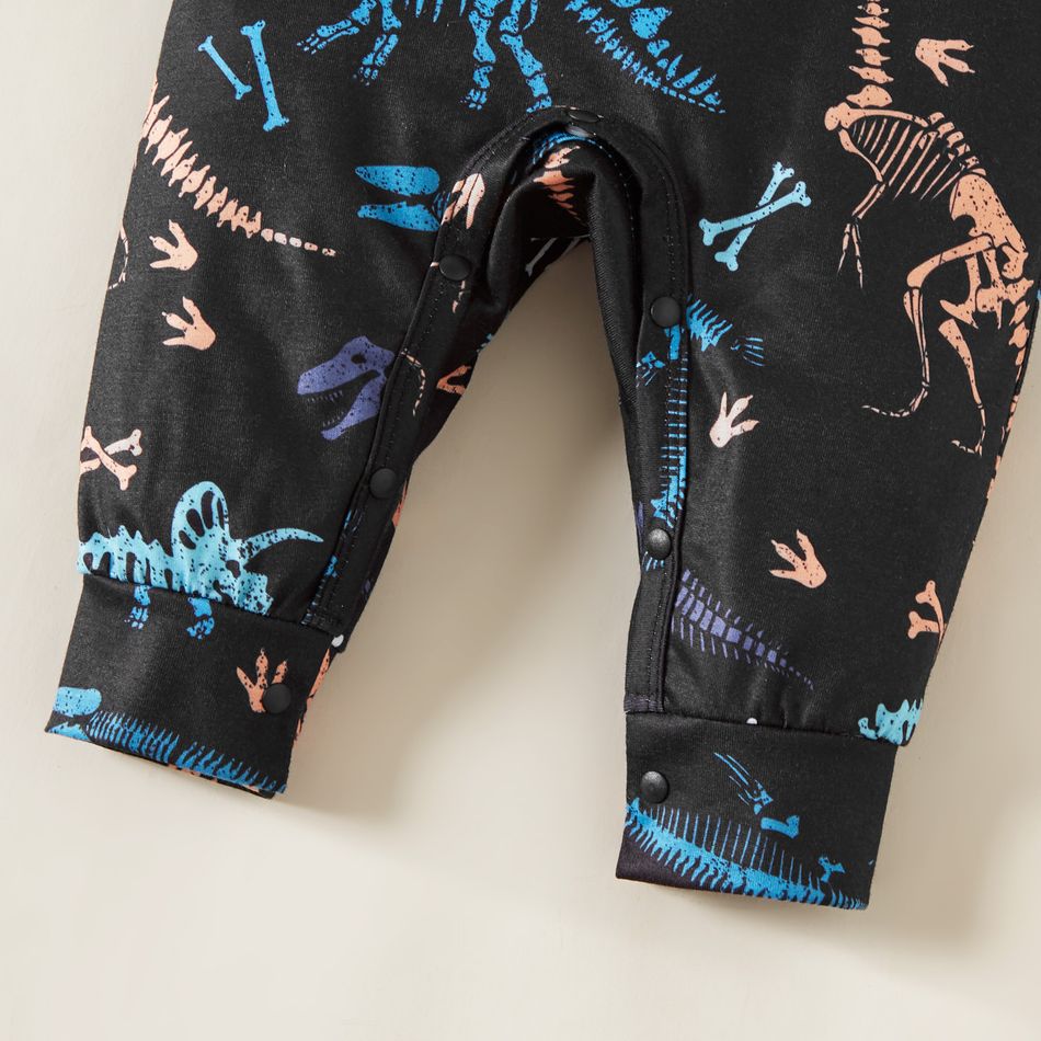 Baby Boy All Over Dinosaur Print Long-sleeve Jumpsuit Black big image 4