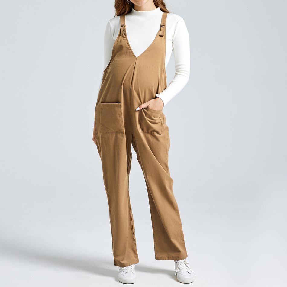 Maternity Dual Pocket Khaki Suspender Pants Khaki