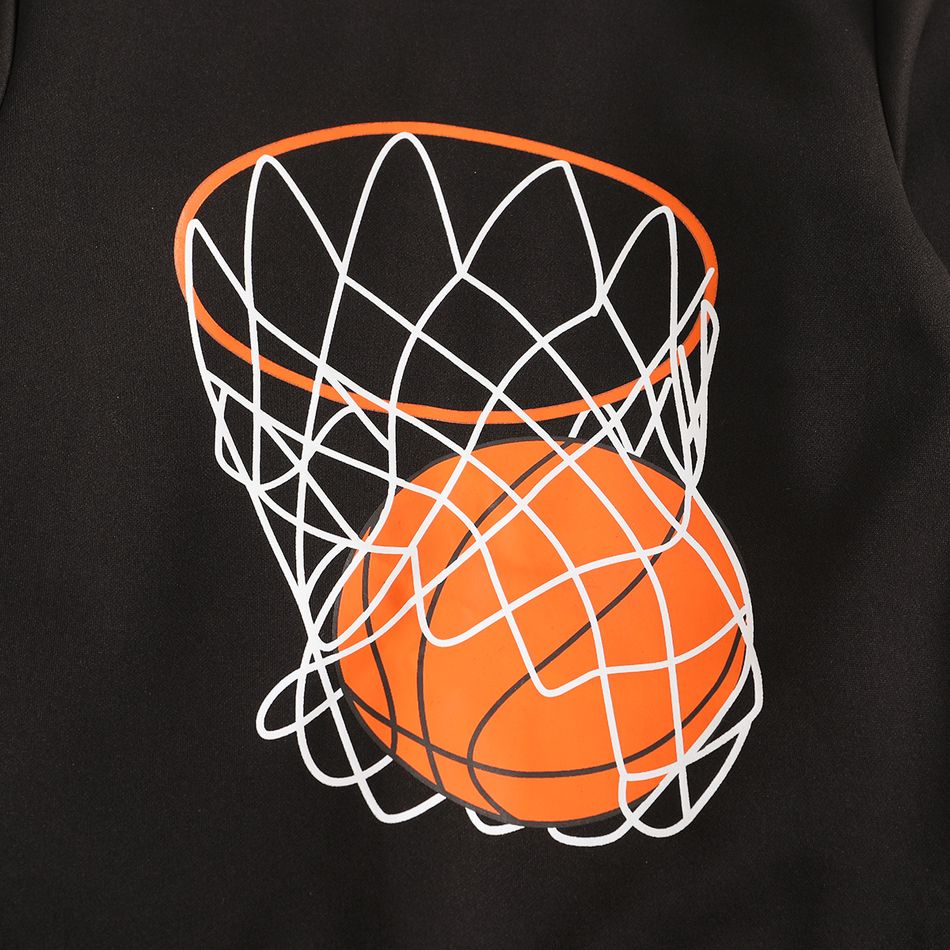 2-piece Kid Boy Ball Print Pullover Sweatshirt and Colorblock Pants Set Black big image 4