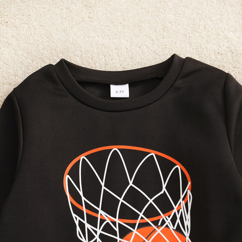 2-piece Kid Boy Ball Print Pullover Sweatshirt and Colorblock Pants Set Black big image 5