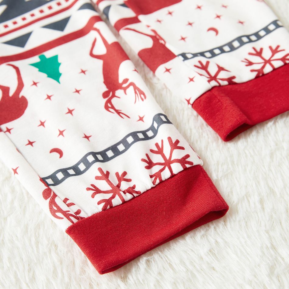Christmas All Over Reindeer Print Family Matching Long-sleeve Pajamas Sets (Flame Resistant) Red/White big image 8