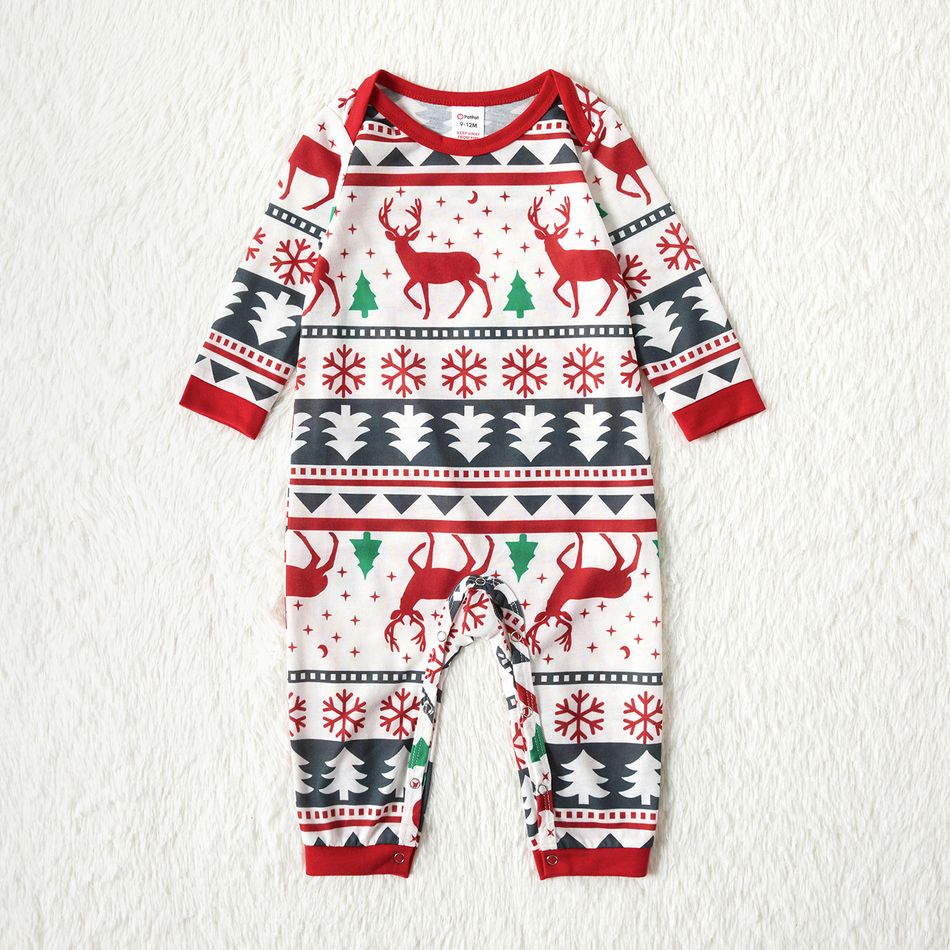 Christmas All Over Reindeer Print Family Matching Long-sleeve Pajamas Sets (Flame Resistant) Red/White big image 10