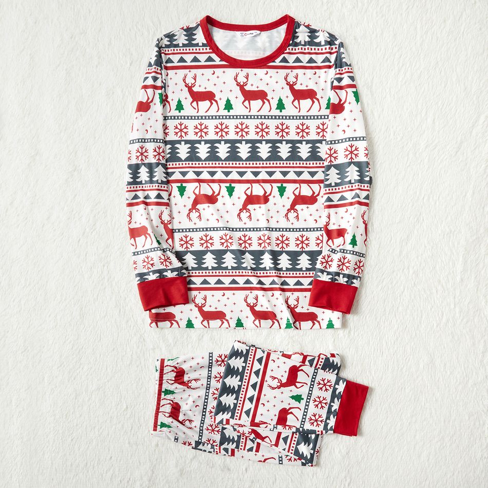 Christmas All Over Reindeer Print Family Matching Long-sleeve Pajamas Sets (Flame Resistant) Red/White big image 3