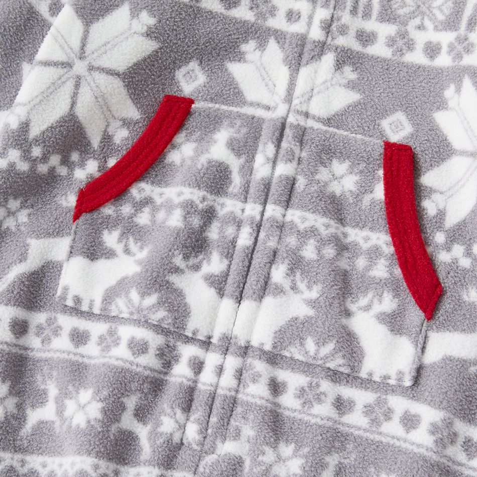Christmas Allover Print Light Grey Family Matching Thickened Polar Fleece Long-sleeve Onesies Pajamas Sets (Flame Resistant) Light Grey big image 5