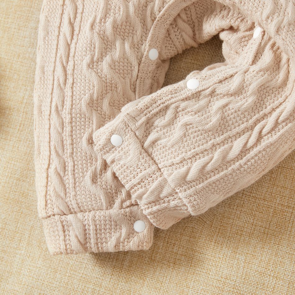 Baby Girl Solid Cable Knit Long-sleeve Snap-up Jumpsuit Beige