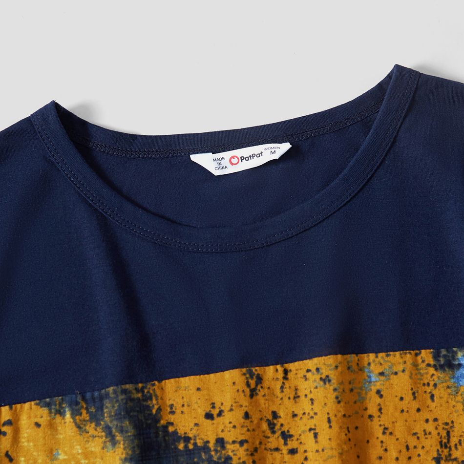 100% Cotton Tie Dye Splicing Short-sleeve Family Matching Sets( Belted Midi Dresses and Colorblock T-shirts) Yellow big image 10