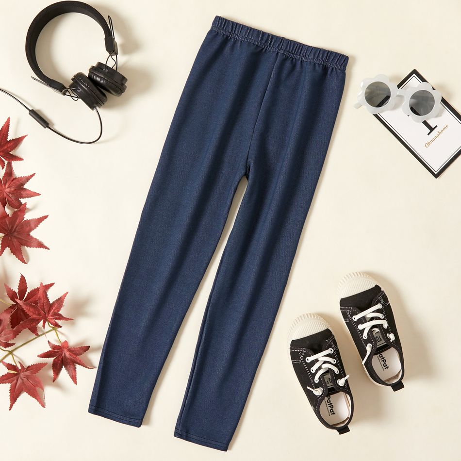 Kid Girl 100% Cotton Casual Elastic Denim Leggings Royal Blue big image 5