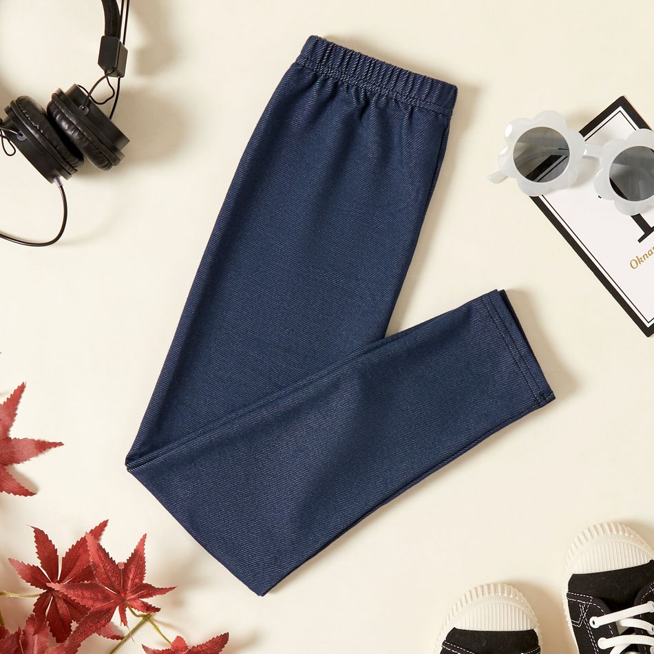 Kid Girl 100% Cotton Casual Elastic Denim Leggings Royal Blue big image 6
