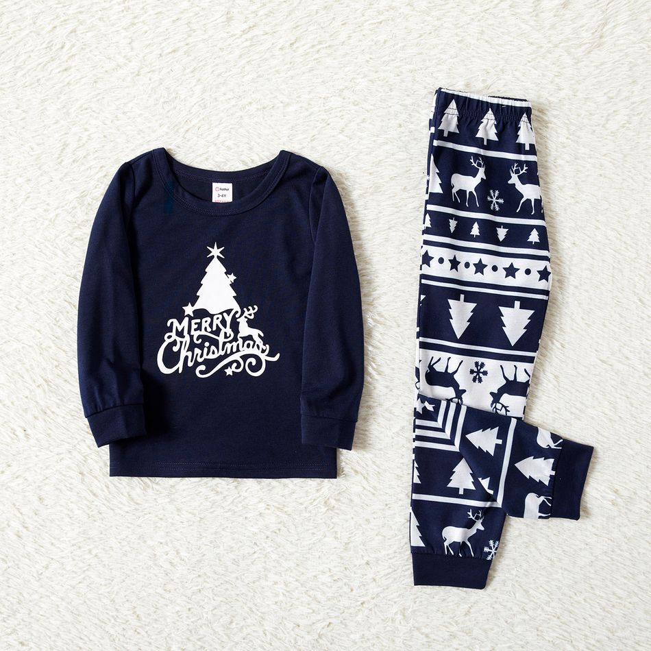 Christmas Tree Reindeer and Letter Print Blue Family Matching Long-sleeve Pajamas Sets (Flame Resistant) Royal Blue big image 9