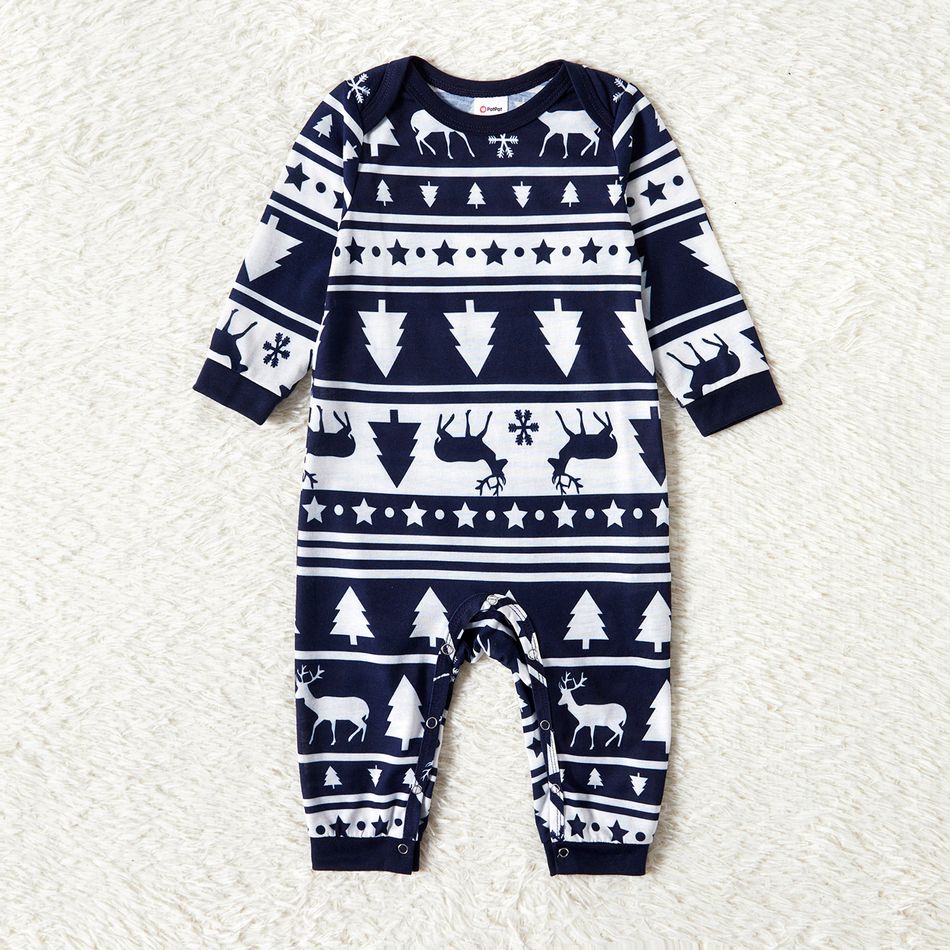 Christmas Tree Reindeer and Letter Print Blue Family Matching Long-sleeve Pajamas Sets (Flame Resistant) Royal Blue big image 10