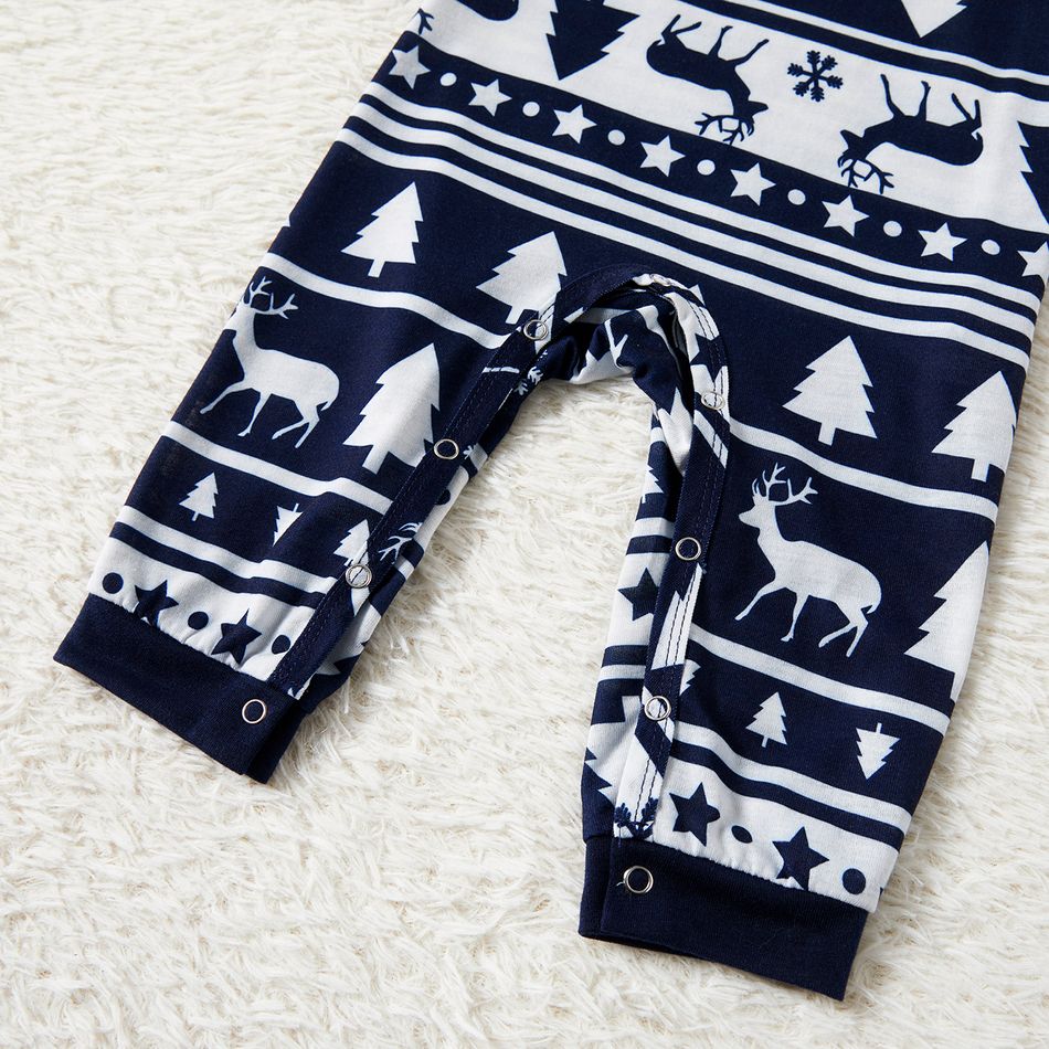 Christmas Tree Reindeer and Letter Print Blue Family Matching Long-sleeve Pajamas Sets (Flame Resistant) Royal Blue big image 12