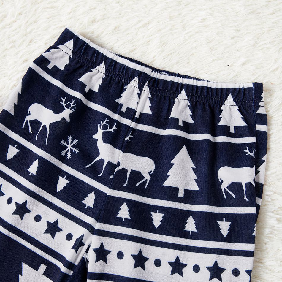 Christmas Tree Reindeer and Letter Print Blue Family Matching Long-sleeve Pajamas Sets (Flame Resistant) Royal Blue big image 7