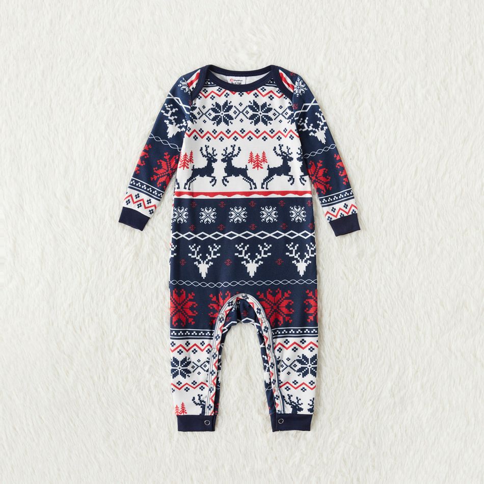 Christmas All Over Reindeer and Snowflake Print Snug Fit Family Matching Long-sleeve Pajamas Sets Royal Blue big image 7