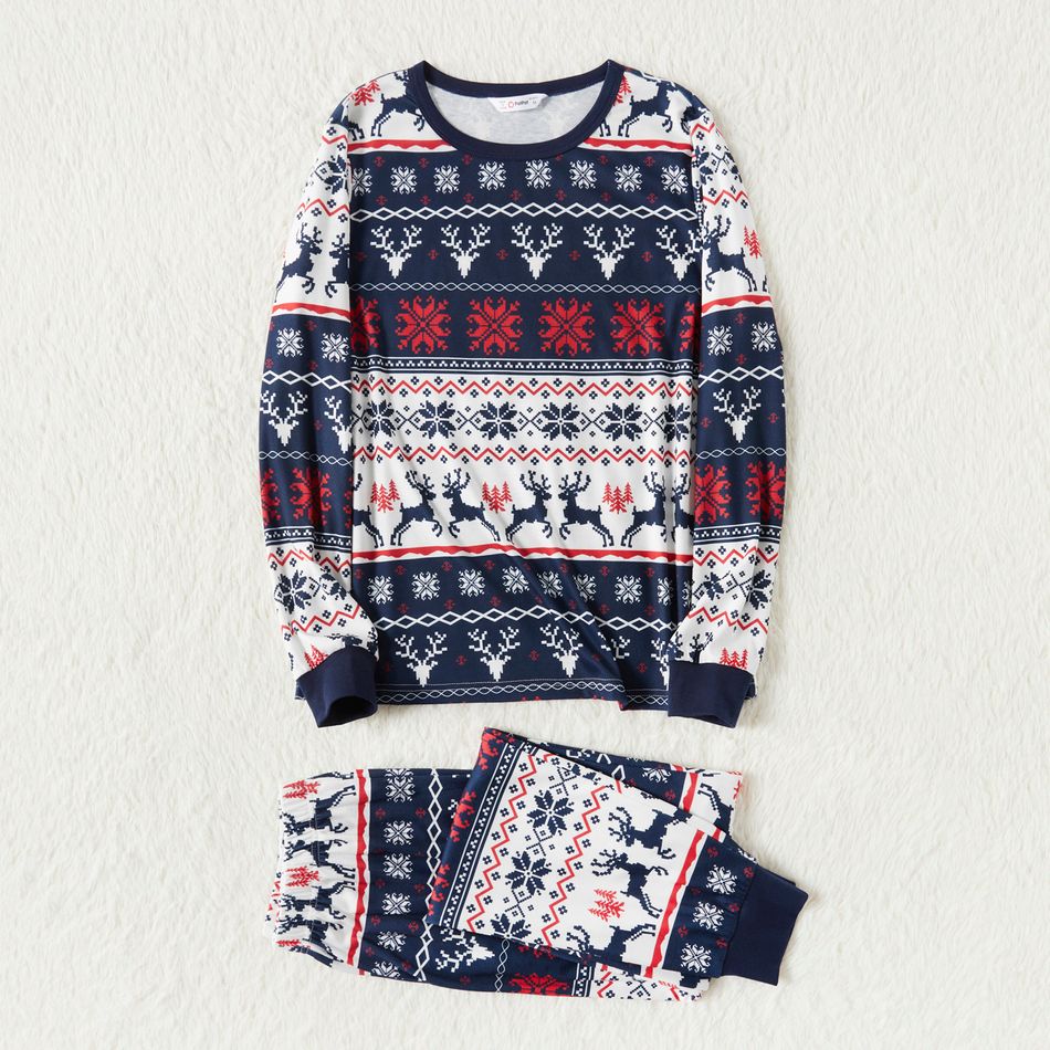 Christmas All Over Reindeer and Snowflake Print Snug Fit Family Matching Long-sleeve Pajamas Sets Royal Blue big image 3