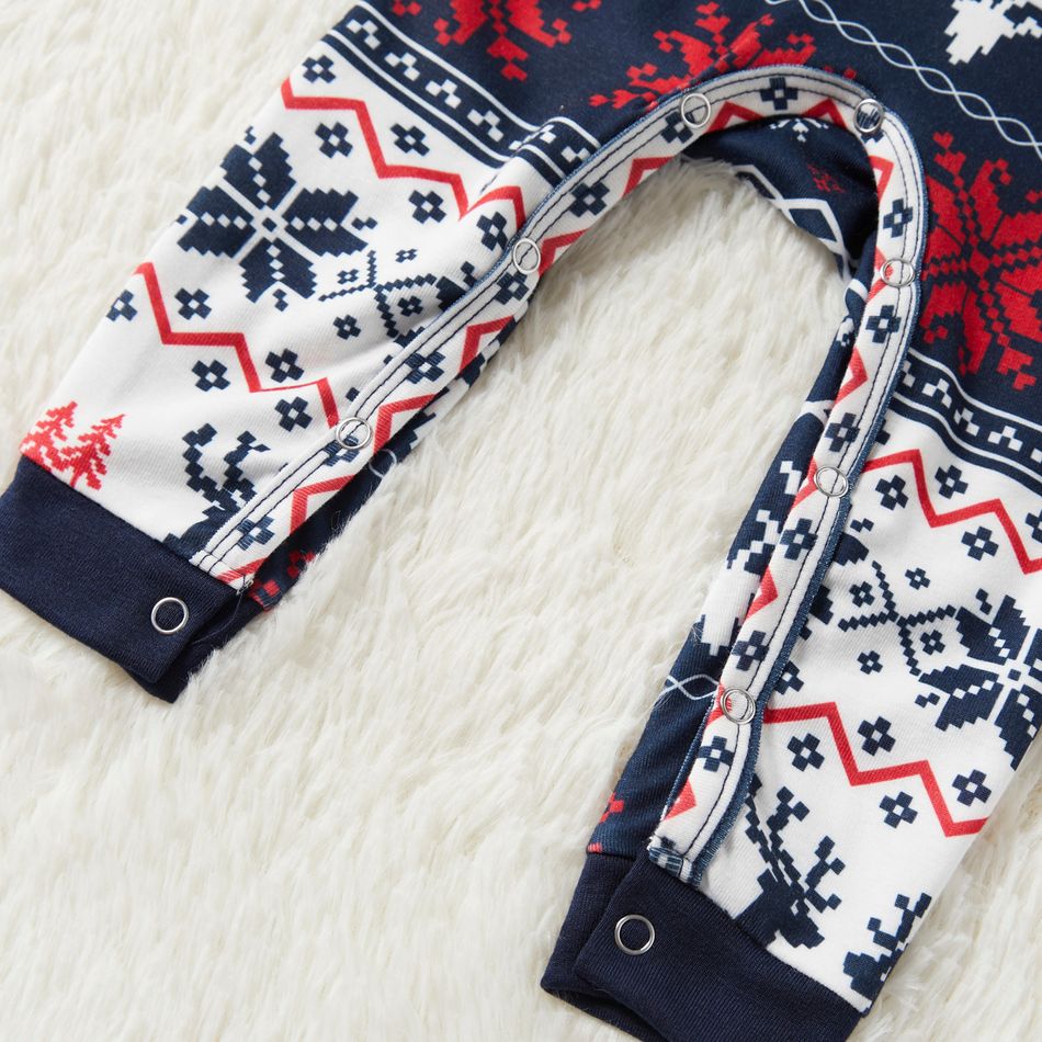 Christmas All Over Reindeer and Snowflake Print Snug Fit Family Matching Long-sleeve Pajamas Sets Royal Blue big image 9