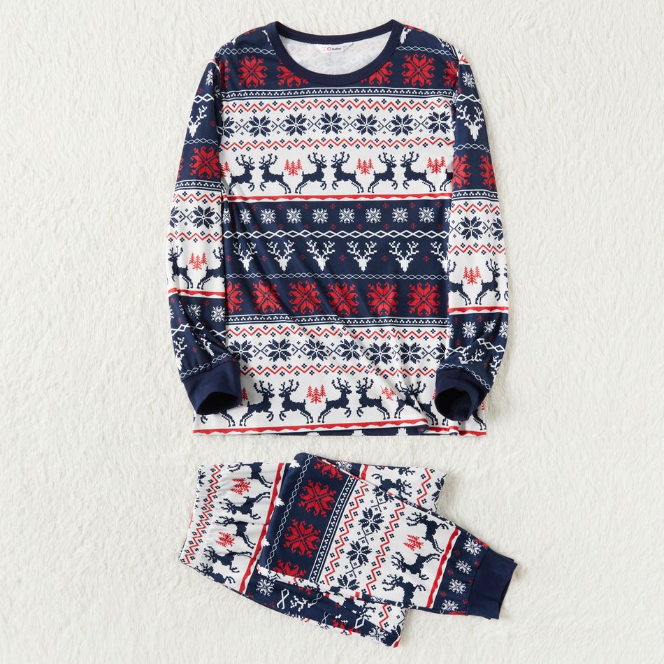 Christmas All Over Reindeer and Snowflake Print Snug Fit Family Matching Long-sleeve Pajamas Sets Royal Blue big image 2