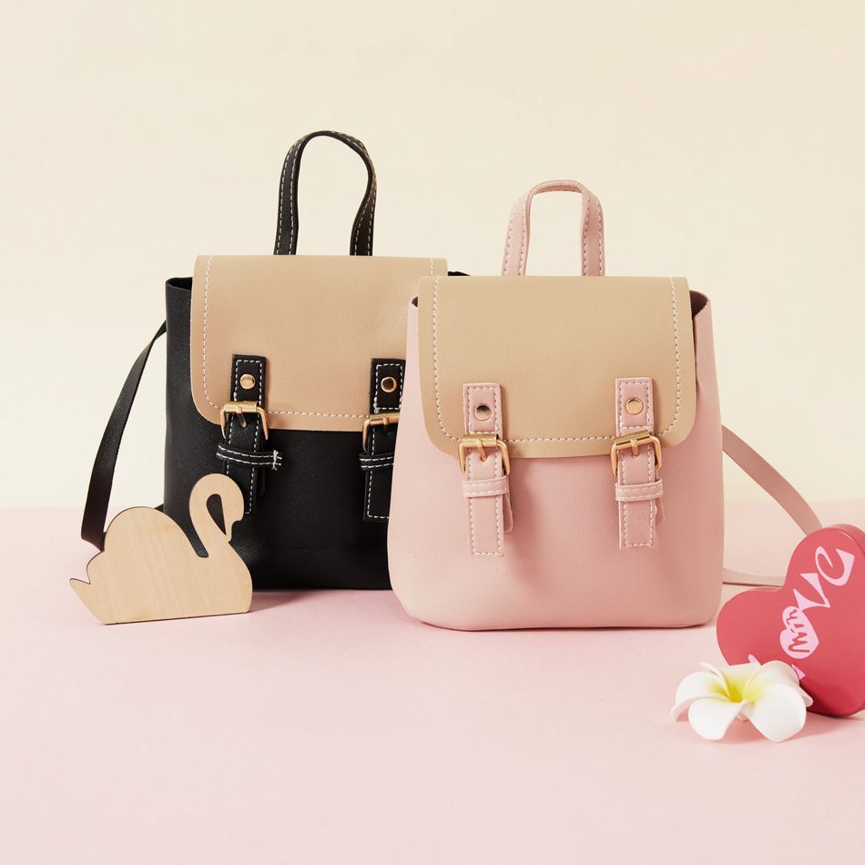 Small Colorblock Backpack PU Leather Children Travel Daypacks Mini Backpack for Women Pink big image 2