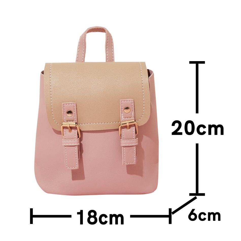 Small Colorblock Backpack PU Leather Children Travel Daypacks Mini Backpack for Women Pink big image 6