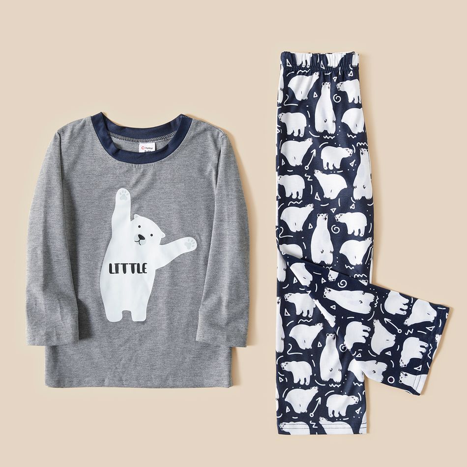 Christmas Polar Bear and Letter Print Grey Family Matching Long-sleeve Pajamas Sets (Flame Resistant) Dark Grey big image 7