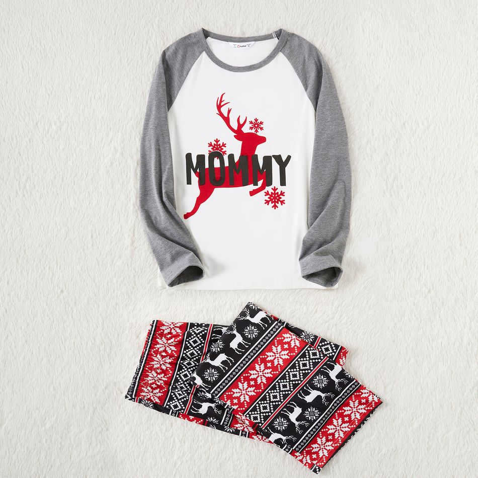 Christmas Reindeer and Letter Print Grey Family Matching Long-sleeve Pajamas Sets (Flame Resistant) MiddleAsh big image 3