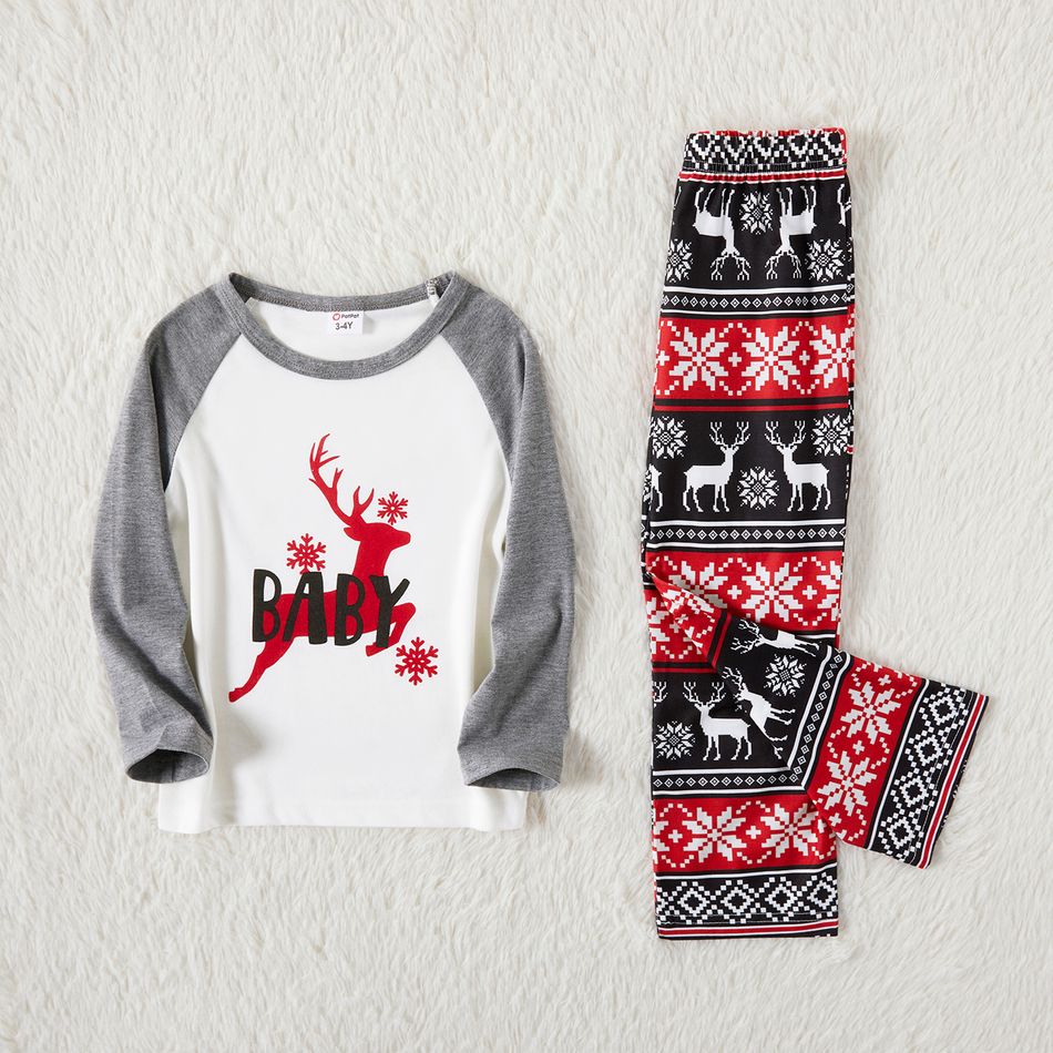 Christmas Reindeer and Letter Print Grey Family Matching Long-sleeve Pajamas Sets (Flame Resistant) MiddleAsh big image 6